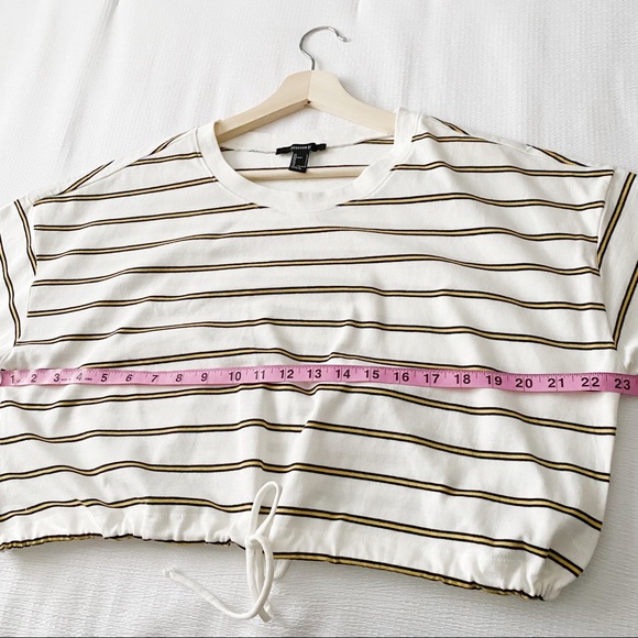 Yellow Black and White Stripe Cropped Drawstring Waist Top - Picture 4 of 9